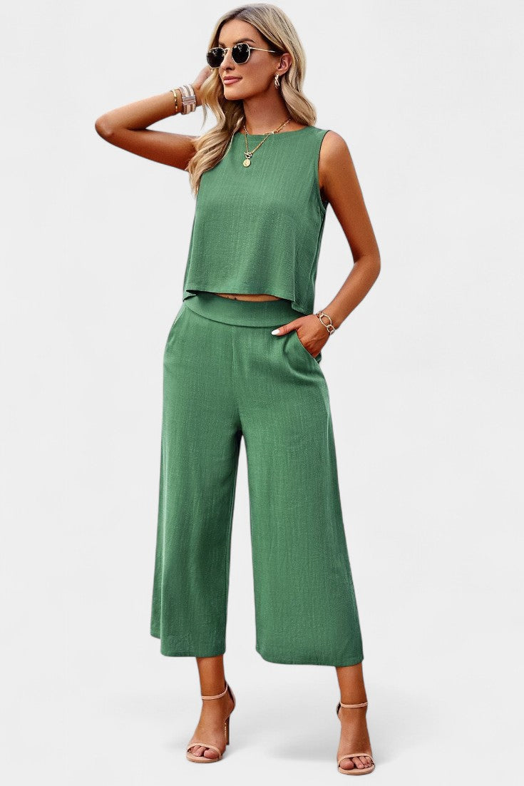 Lavinia Conjunto Boho di Top e Shorts in Lino e Cotone