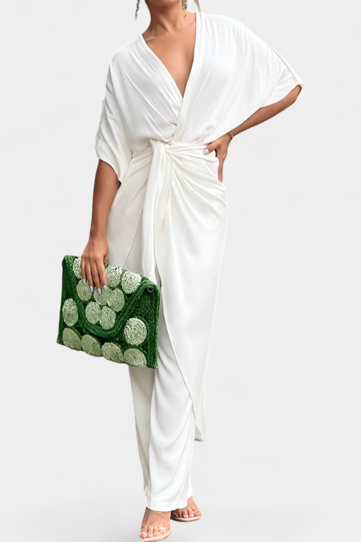 Mayleen Completo Incrociato con Fiocco Frontale e Pantaloni Dritti